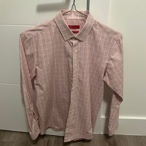 Hugo Boss (Red Label/Slim Fit) Pink/Maroon Dress Shirt (Size: 38, 15, 32/33)